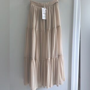 Zara Tiered Raffled Gypsy Skirt Beige Size S